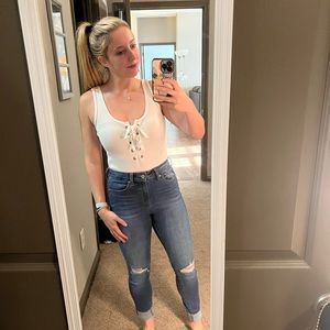 Lace-up White Bodysuit